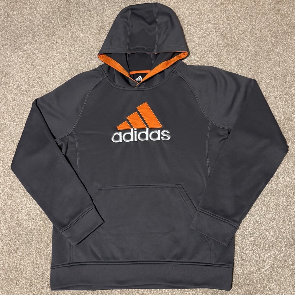 Adidas Mens Performance Climacool Hoodie Sweatshirt Gray Orange Accent, Sz XL